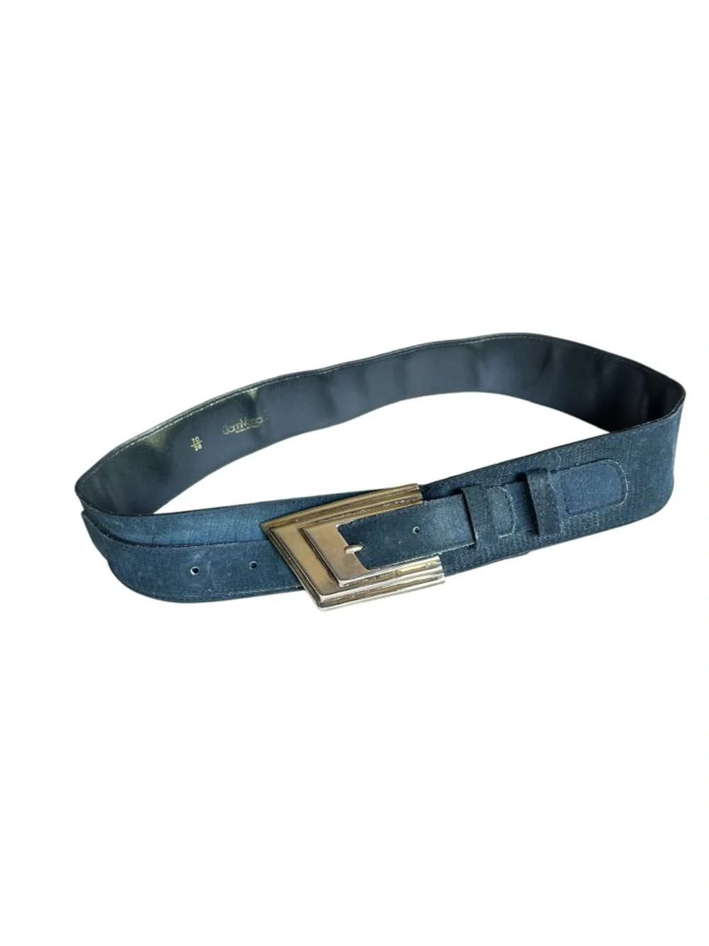 Women GIANNI VERSACE Blue Geometric Leather Belt Made In Italy Size 70/28